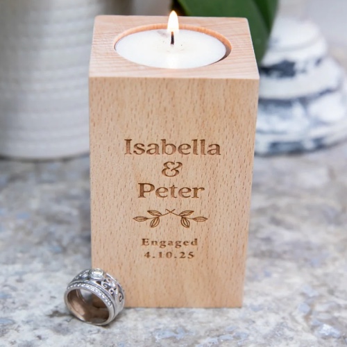Engraved Wooden Tealight Holder Engagement Gift